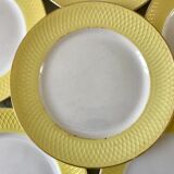 Lot de 6 assiettes plates moulin des loups texturées jaune canari années 50
