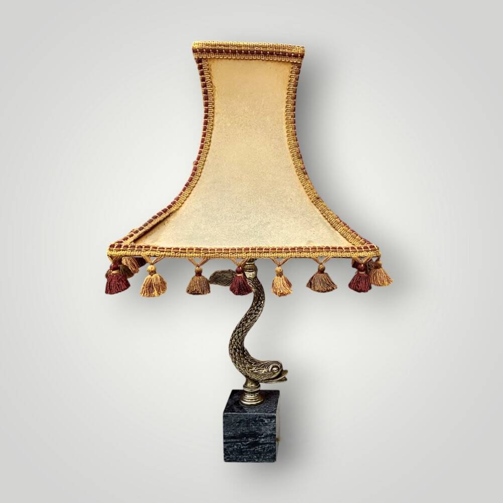 Vintage Fish Side Lamp - Grey Marble Base and Brass Fish