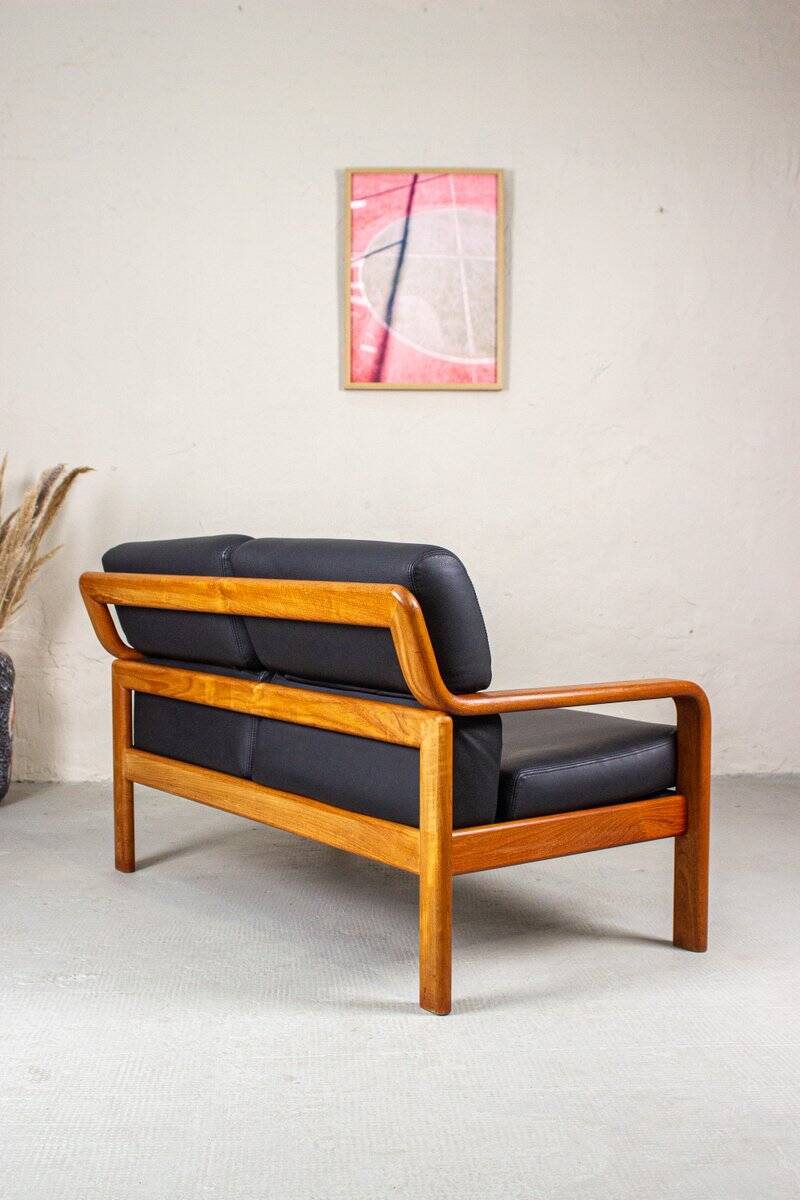 Vintage Two-Seater Teak and Leather Sofa by Olsen & Laursen, 1980s