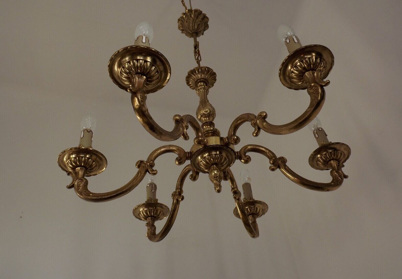 Stunning French Antique Art Nouveau Quality Bronze 6 Light Chandelier 3899