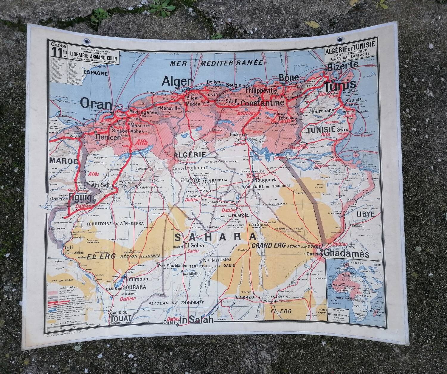 Old Vidal Lablache map N°11 Algeria Tunisia Sahara