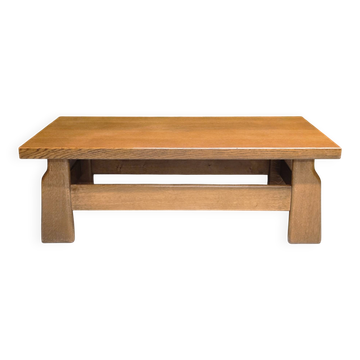 Table basse brutaliste chêne 1970 vintage