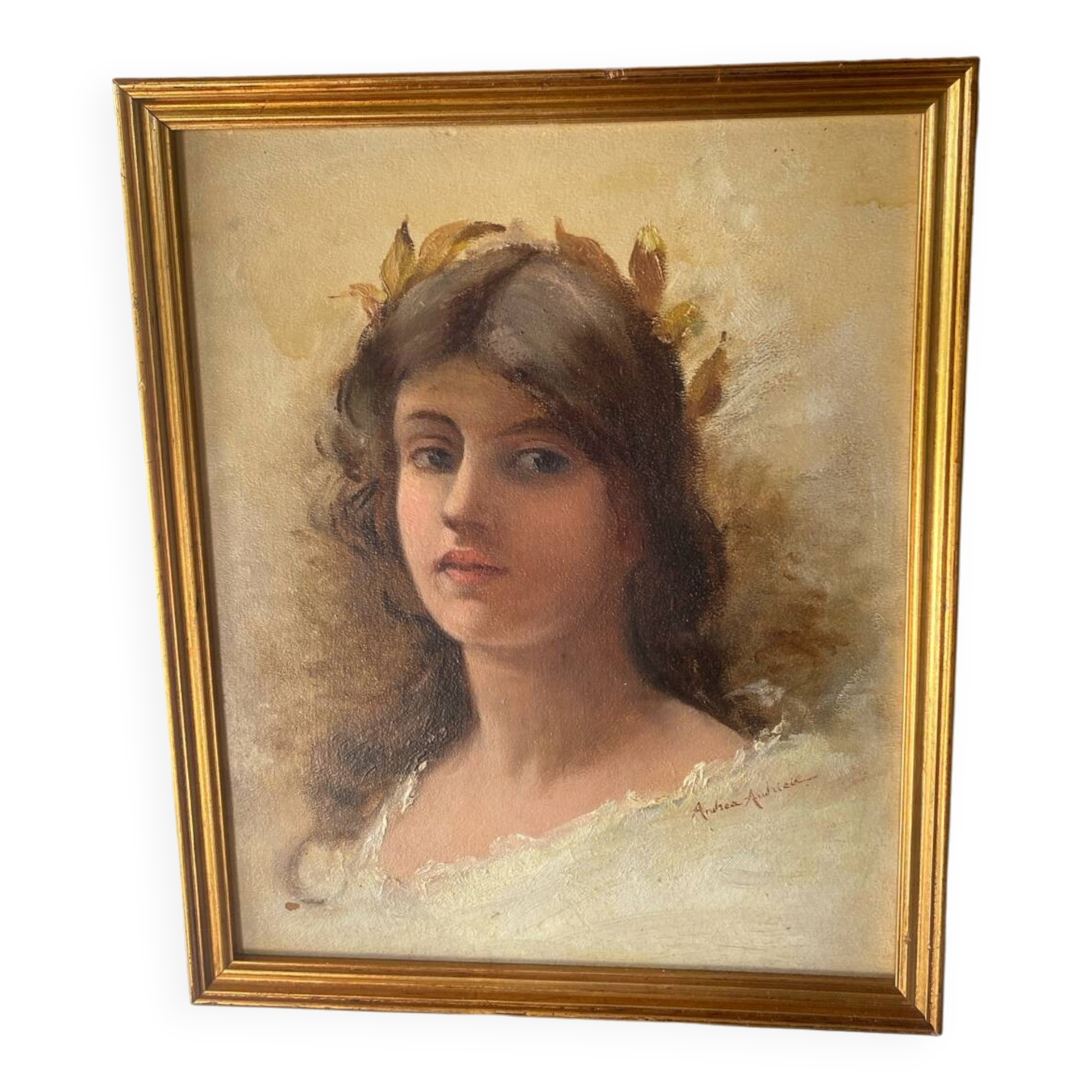 Portrait of a young woman with a laurel crown.