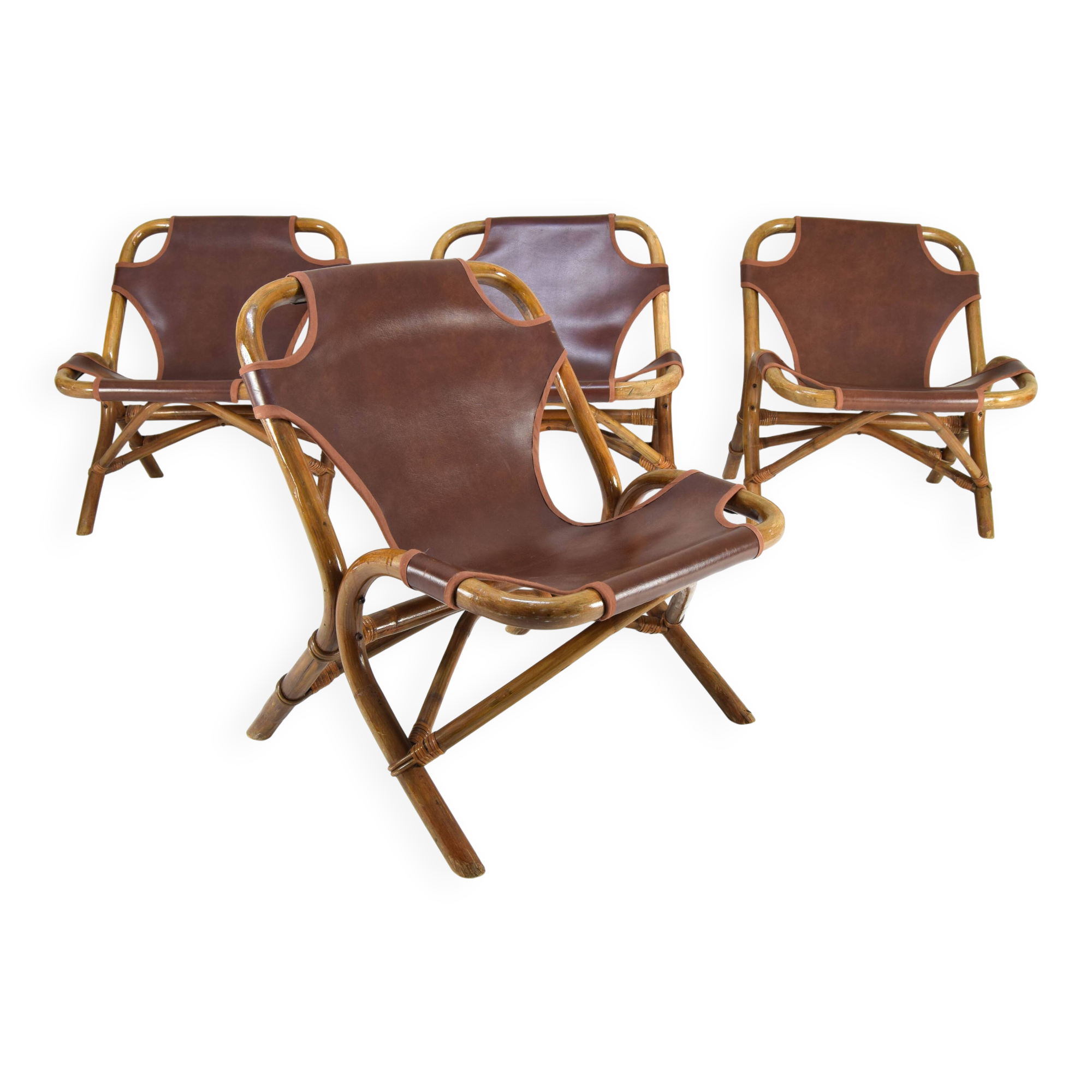 Set of four Mid-Century Modern bamboo armchairs, Spain, 1960