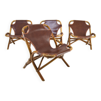 Set of four Mid-Century Modern bamboo armchairs, Spain, 1960