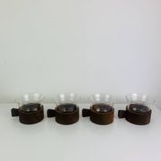 4 teak and glass cups in Scandinavian style by Schott Mainz Jena Glas, 60s