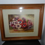 Watercolor painting framed under glass signed Madeleine Renaud