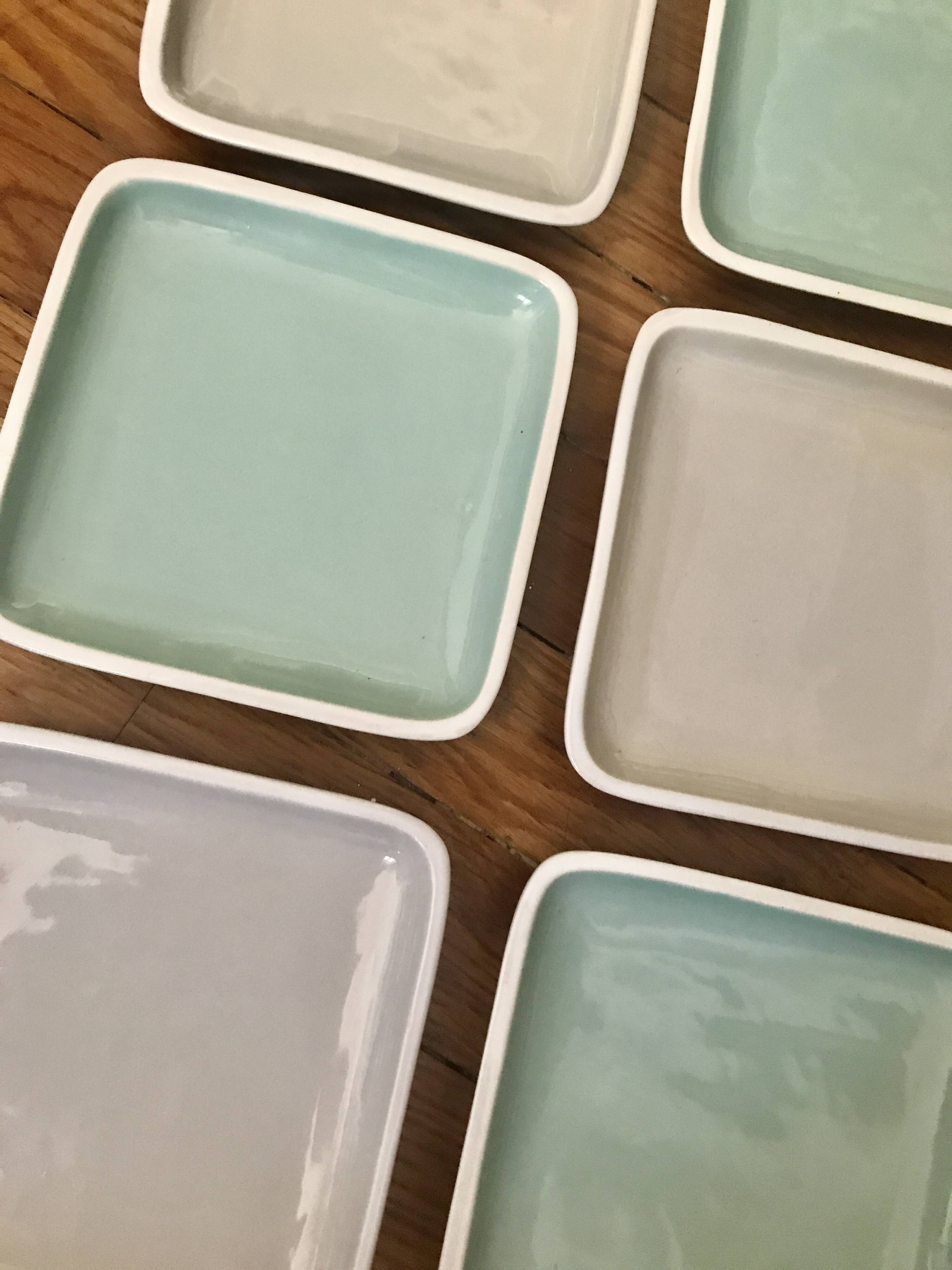 Turquoise and grey square dessert plates