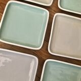 Turquoise and grey square dessert plates