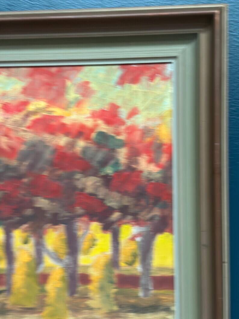 Huile sur panneau originale suédoise "Forêt", signée, vintage et encadrée.
