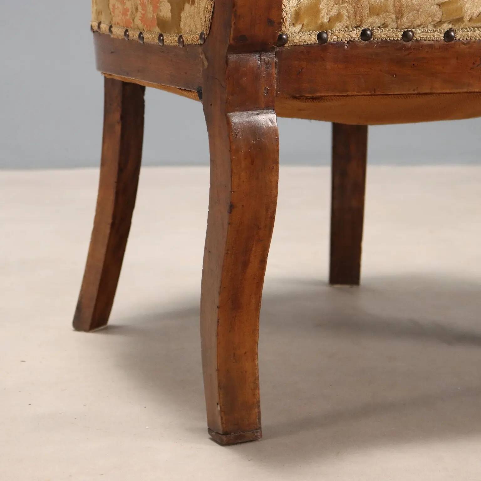 Antique walnut and fabric armchair, Italy, 19th century