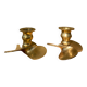 Pair of brass candle holders, helix shape