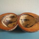 Ancien serviteur vide poches noix coco déco vintage serving tray bowl