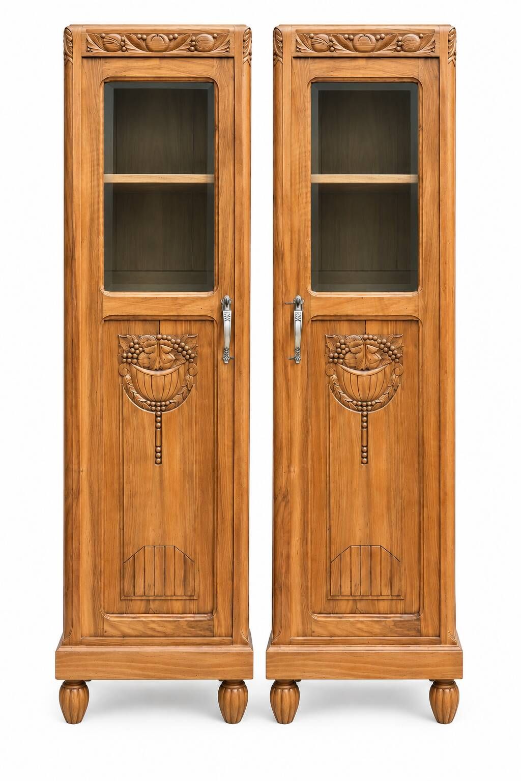 Rare pair of Art Deco glass columns in solid walnut – renovated