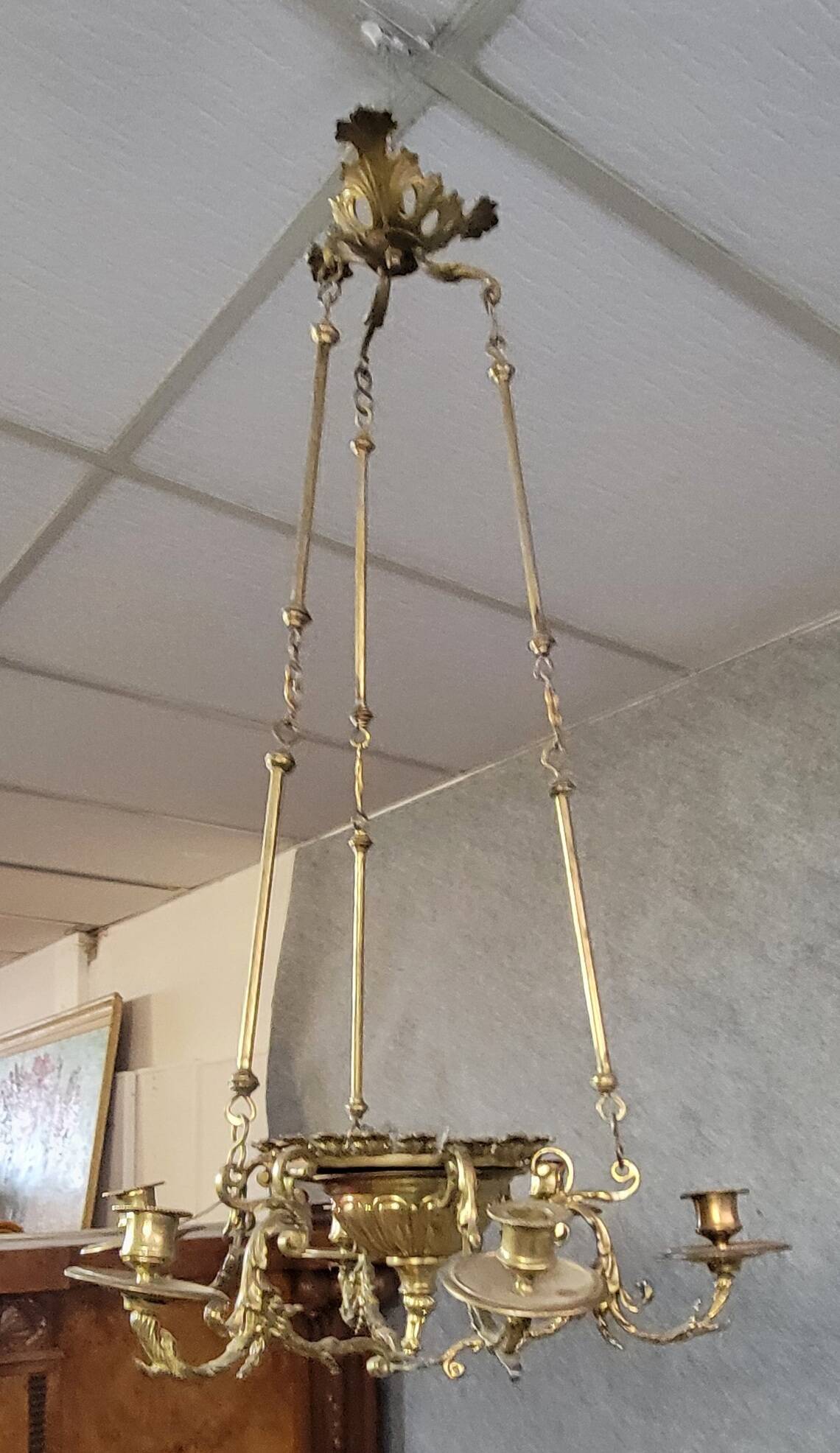 Large Napoleon III period chandelier in bronze and gilt brass