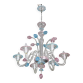 "Amsterdam" Large Size Vintage Pink and Blue Tulip Murano Glas Chandelier,