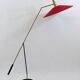 Articulated floor lamp with counterweight mid-century by Rupert Nikoll, nickel, brass.