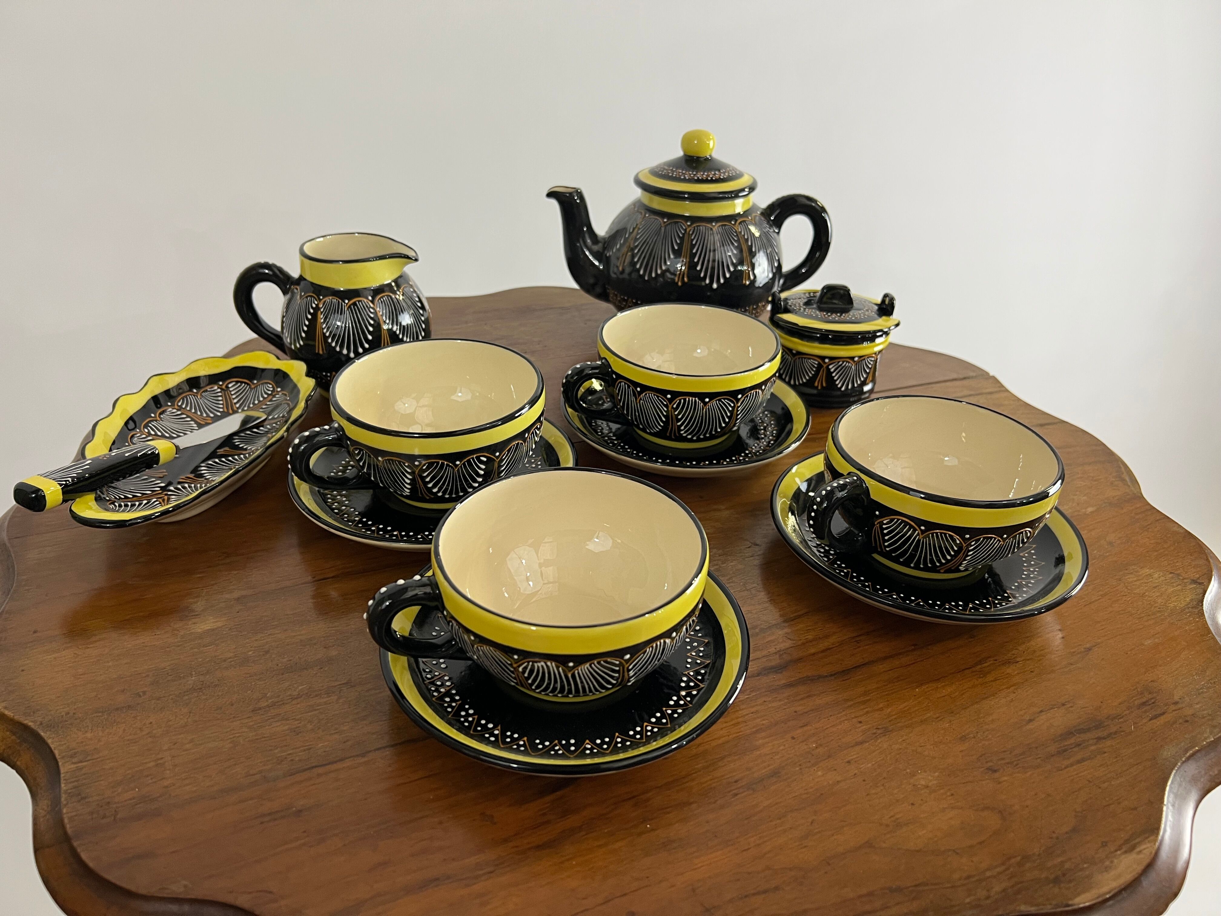Black and yellow lunch set Henriot Quimper coffee and tea