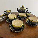 Ensemble déjeuner noir et jaune Henriot Quimper café et thé