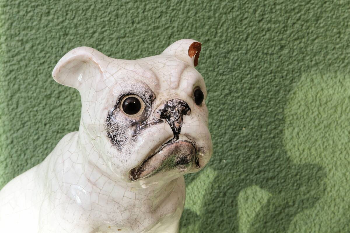 Chien, bouledogue, en terre cuite de Bavent