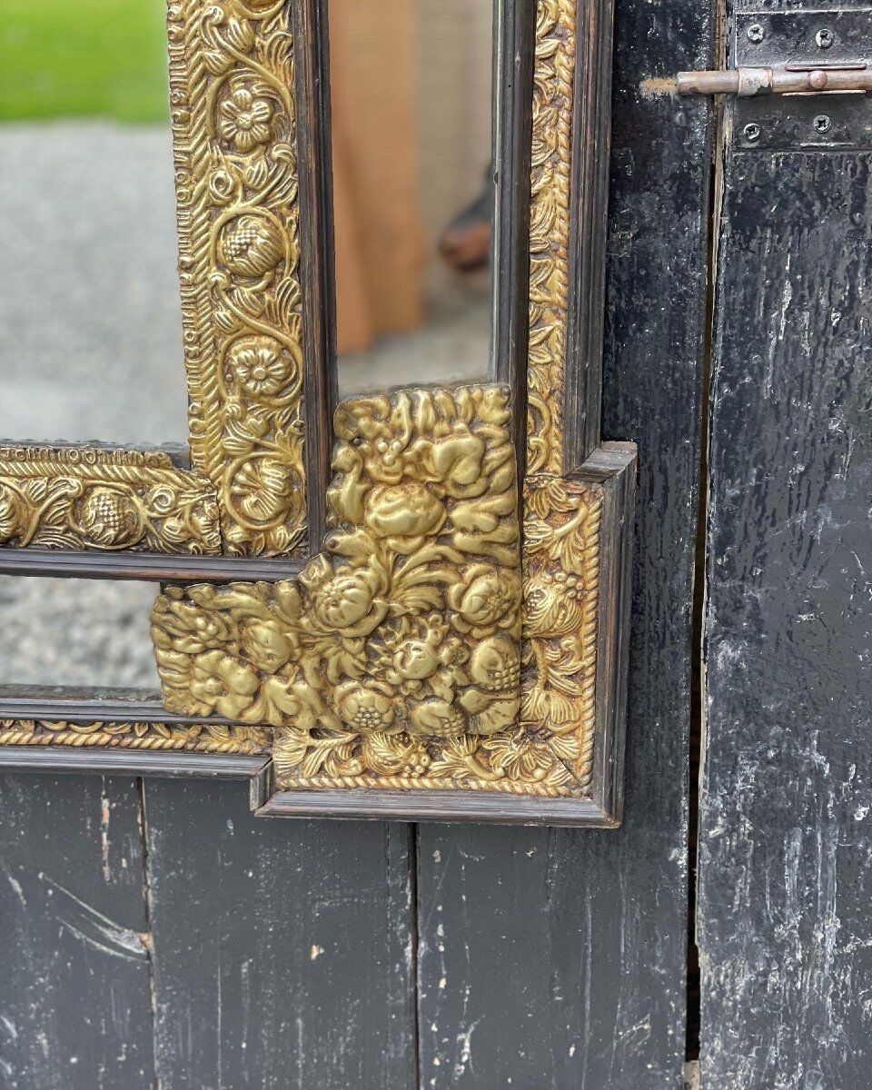 Brass and blackened wood mirror in Louis XVI style circa 1880.