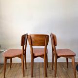 Set of 6 Scandinavian chairs in beech wood and pastel skaï 50s