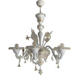 Murano Glass Chandelier in Milky and Gold with Flowers and Leaves