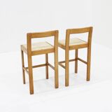 Tabourets de bar vintage italiens en bois et corde, lot de 2