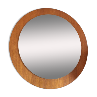 Teak circular bevelled wall mirror, Denmark 1960s