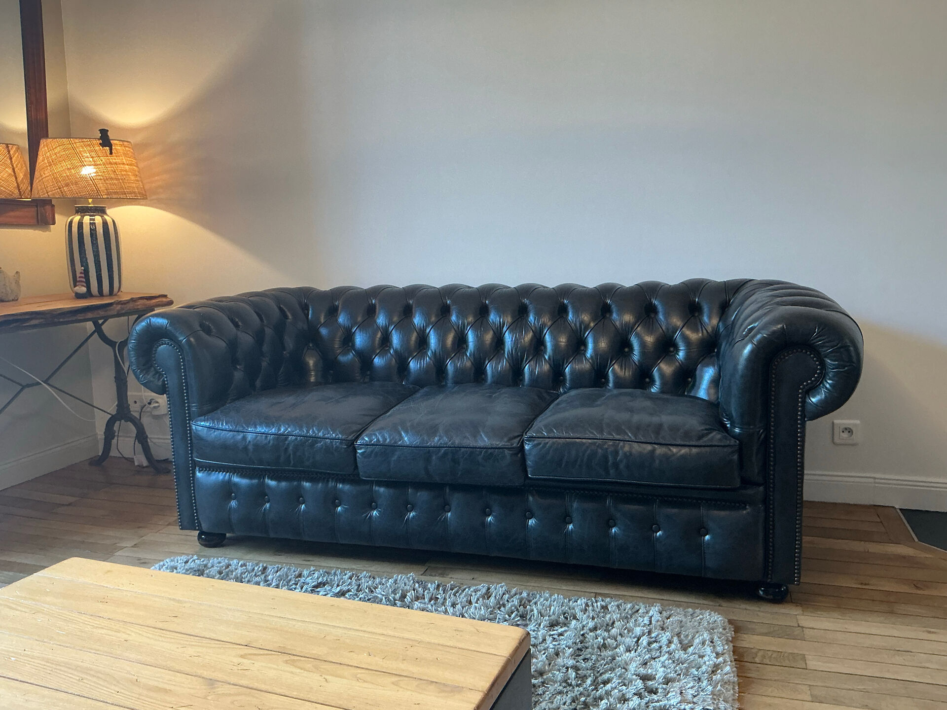Authentic chesterfield 3-seater sofa fleming & howland - black leather