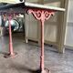 Grey marble and burgundy cast iron bistro table ☐ 85 x 57 cm