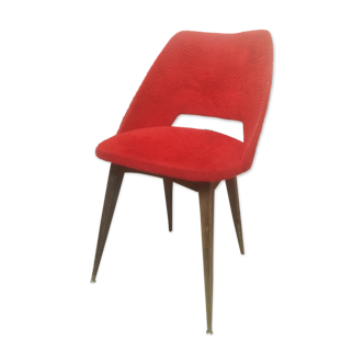 Chaise moumoute années 60, sixties, vintage rouge