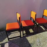 6 vintage wooden and orange fabric chairs