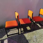 6 chaises vintage bois et tissu orange