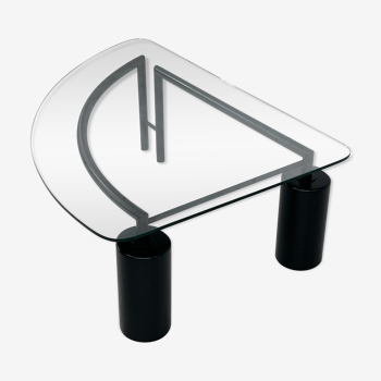Table basse années 80 en métal et verre