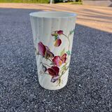 Antique twisted earthenware vase circa 1920, decorated with flowers
