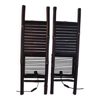 2 vintage bamboo rattan wall lights