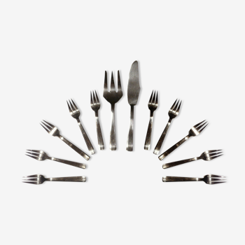 Set of 10 forks and silver cake service cutlery
