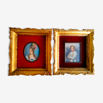 Pair of miniature portraits on ivory signed