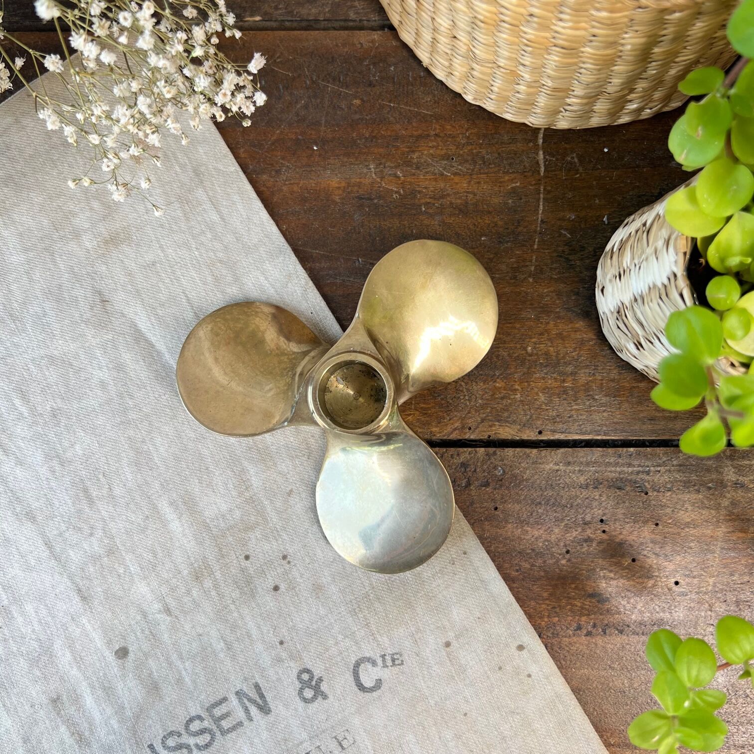 Brass "propeller" candle holder