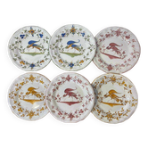 Set of 6 earthenware plates from Moustiers, featuring birds and flowers.
