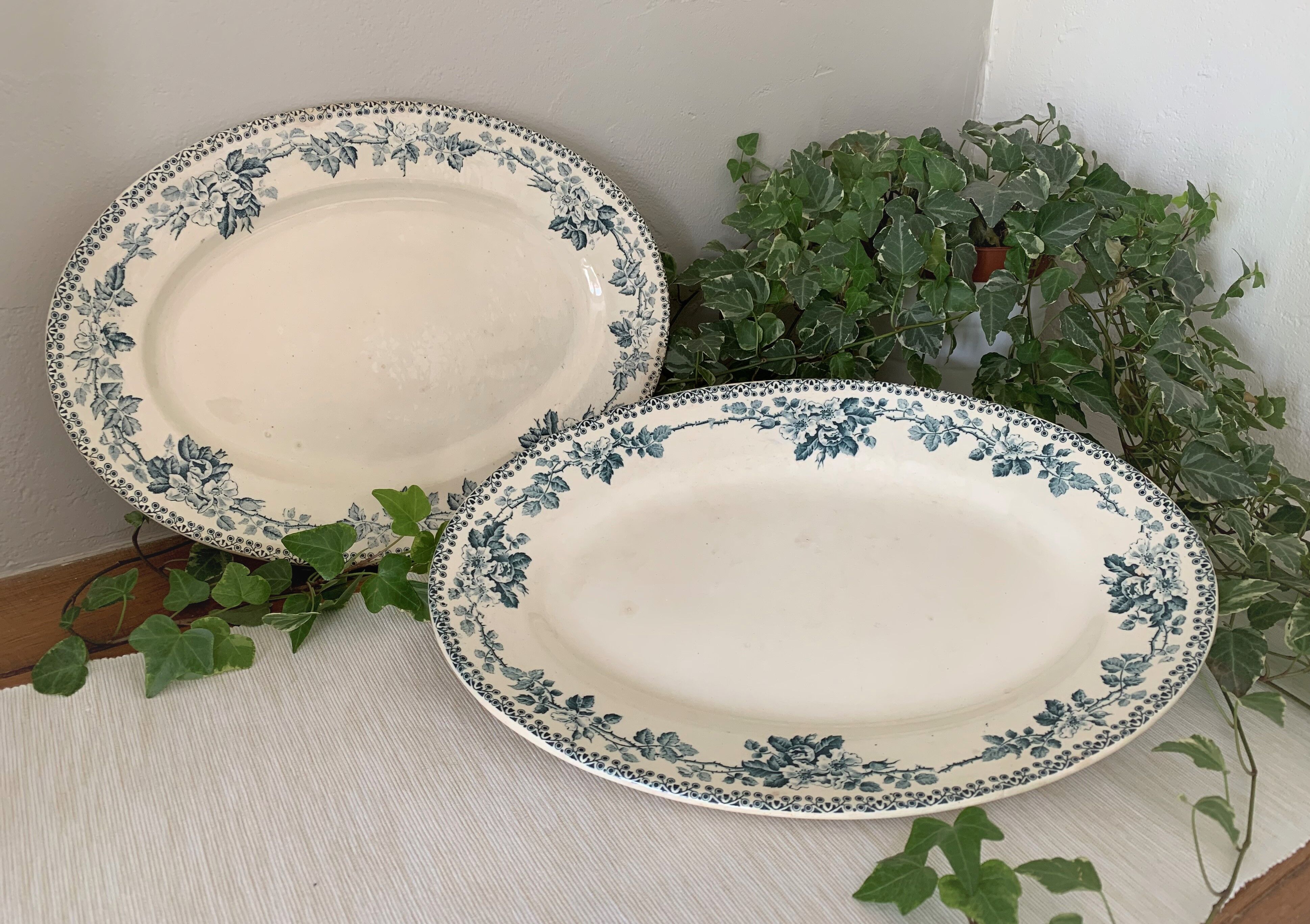 Pair of antique oval earthenware dishes from Choisy-le-Roi