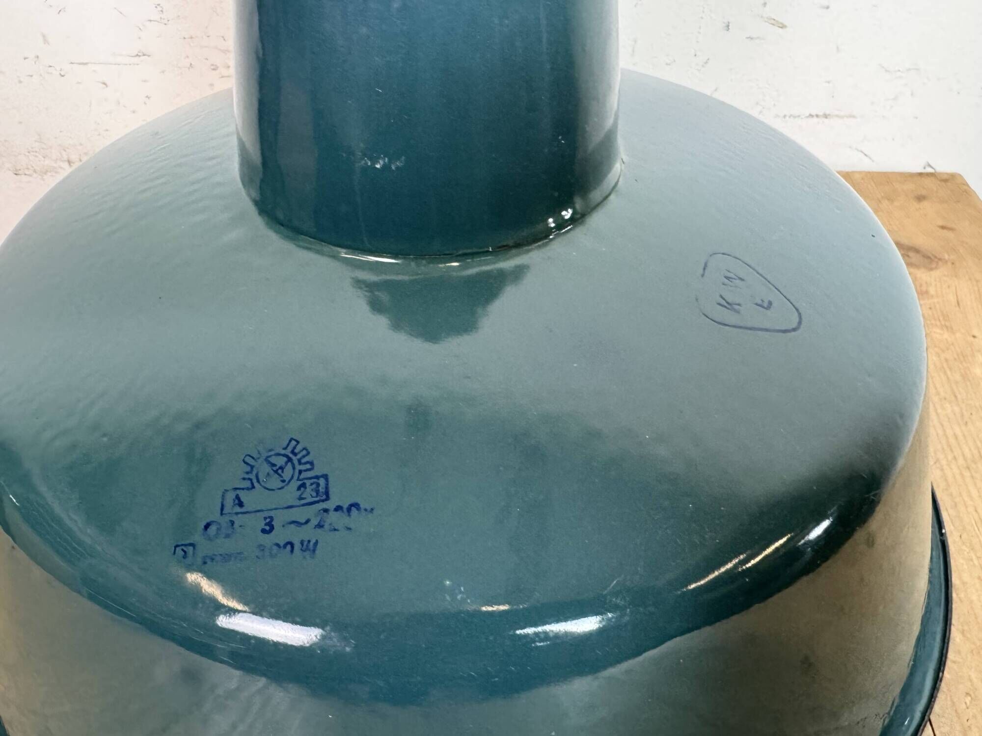 Large Industrial Petrol Enamel Factory Pendant Lamp, 1960s