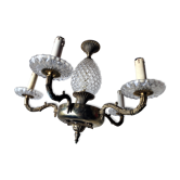 Lustre suspension métal doré et verre 4 feux lampes ananas