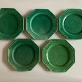 Set of 5 octagonal plates glazed clay beads 1950