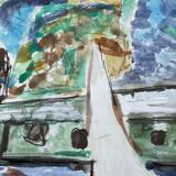Tableau peinture moderne vue du pont de Chatou XXe