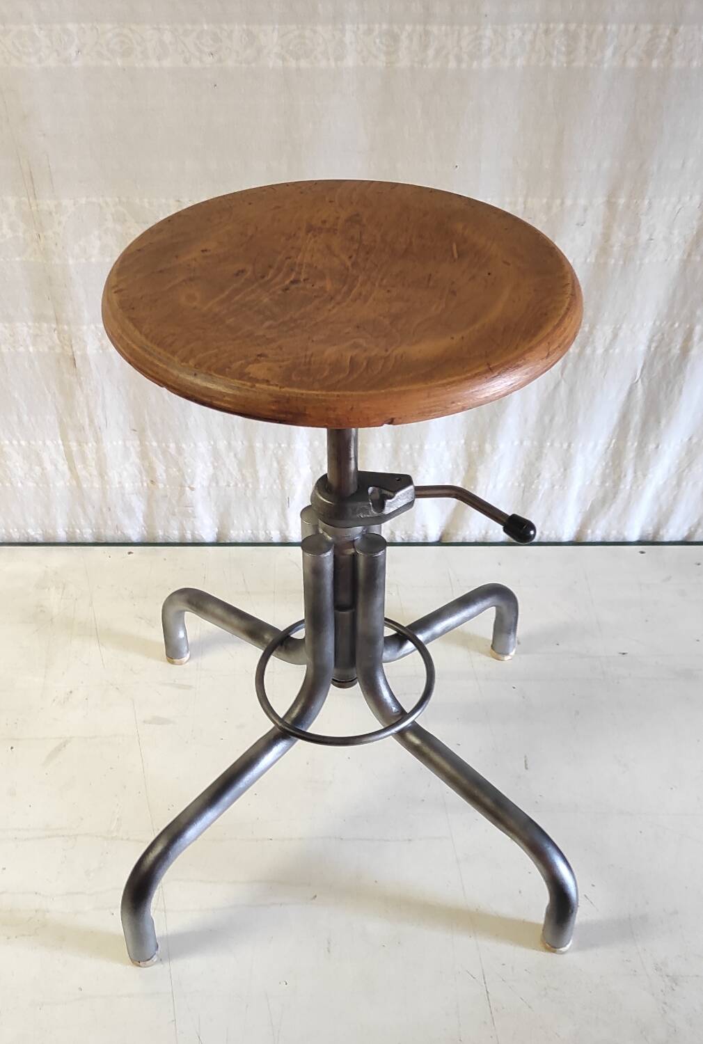 Tubular metal and wood workshop stool - 50s/60s