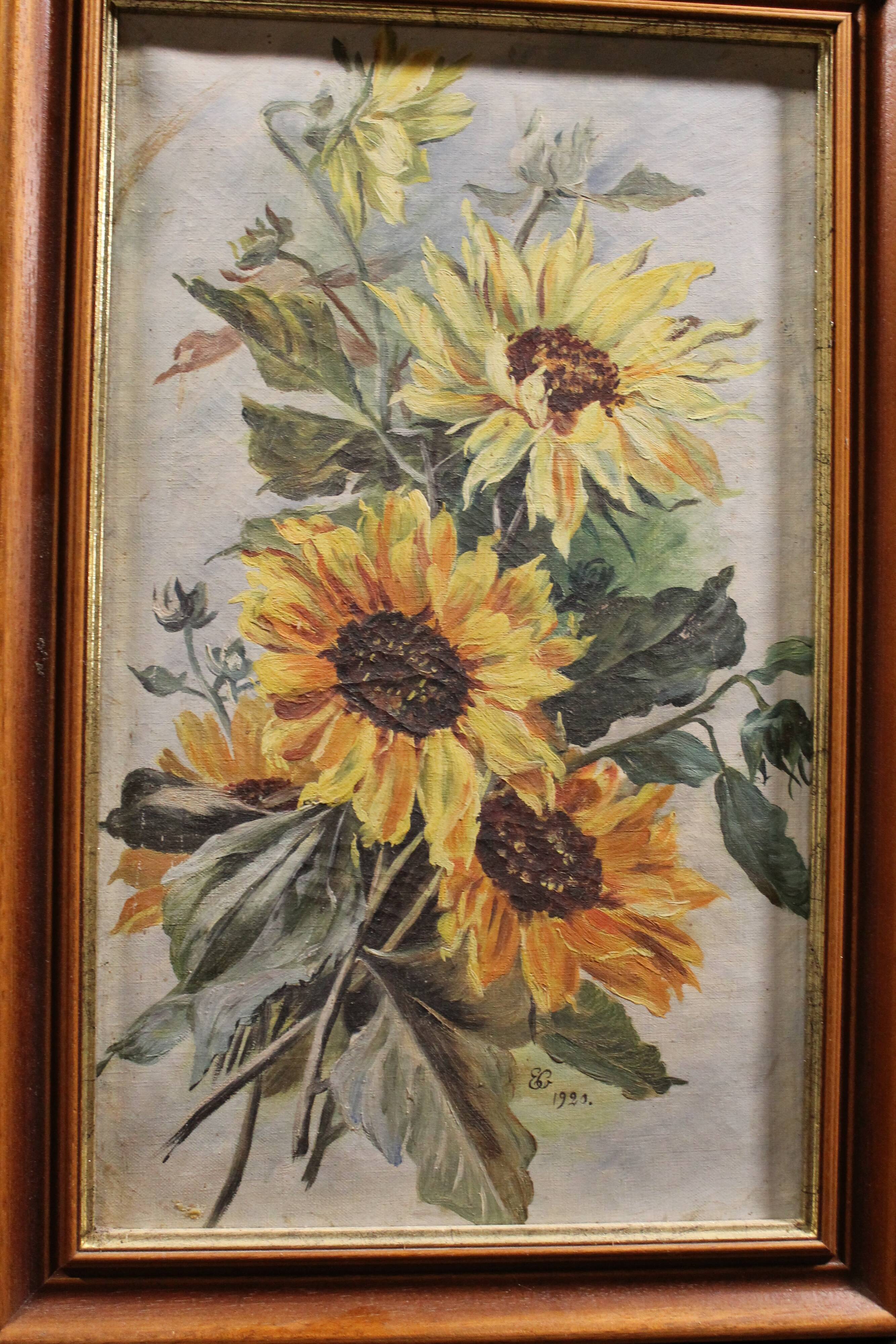 Oil on canvas sunflowers