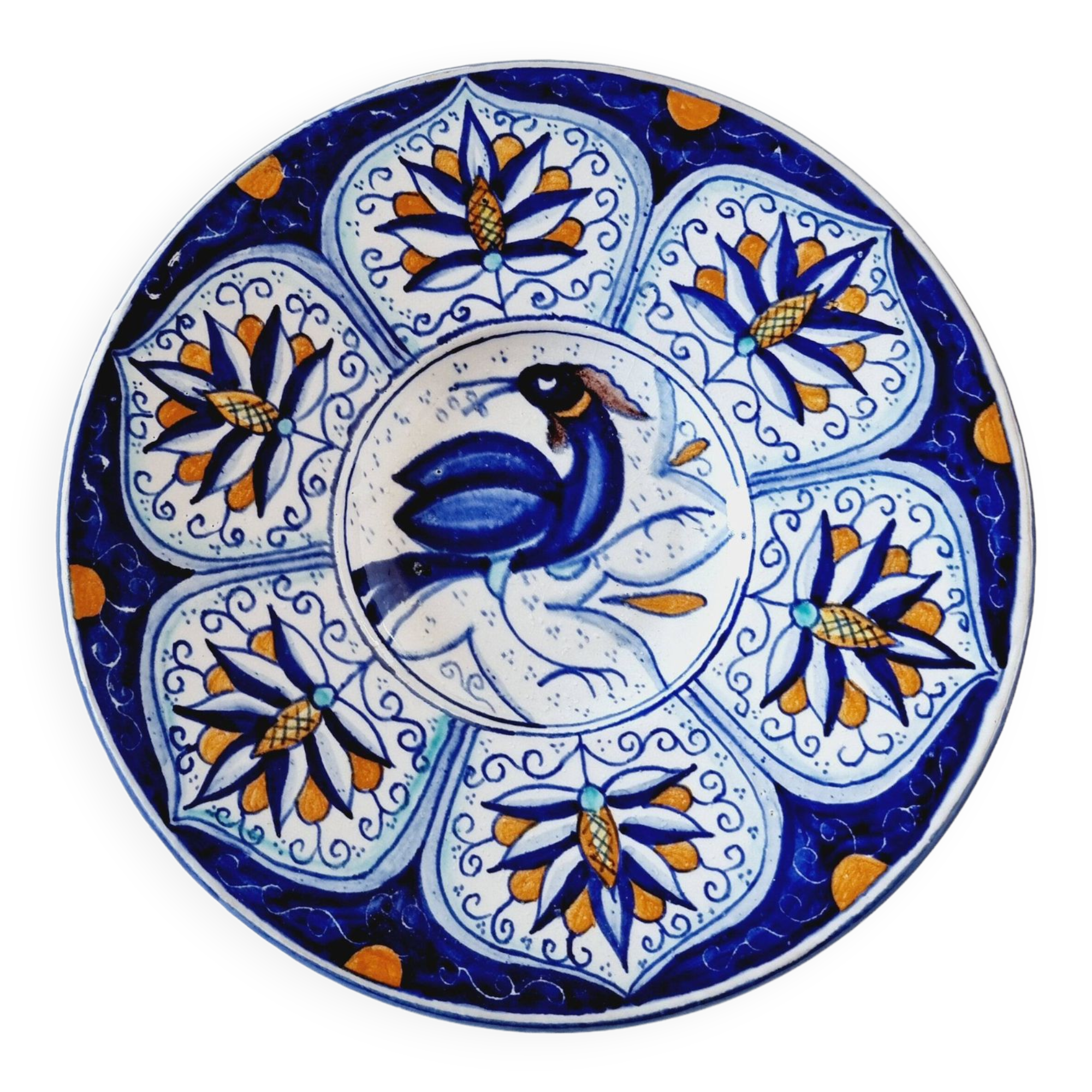 Antique Faenza soup plate made and hand painted in Italy and signed 1950s, p