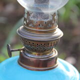 Blue opaline oil lamp